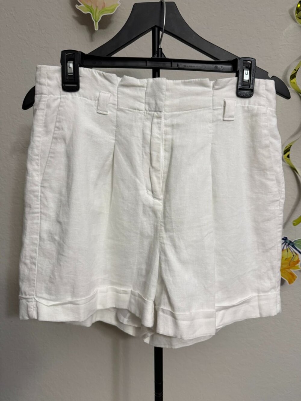 Express High-Waisted Linen-Blend Tailored Pleated Shorts